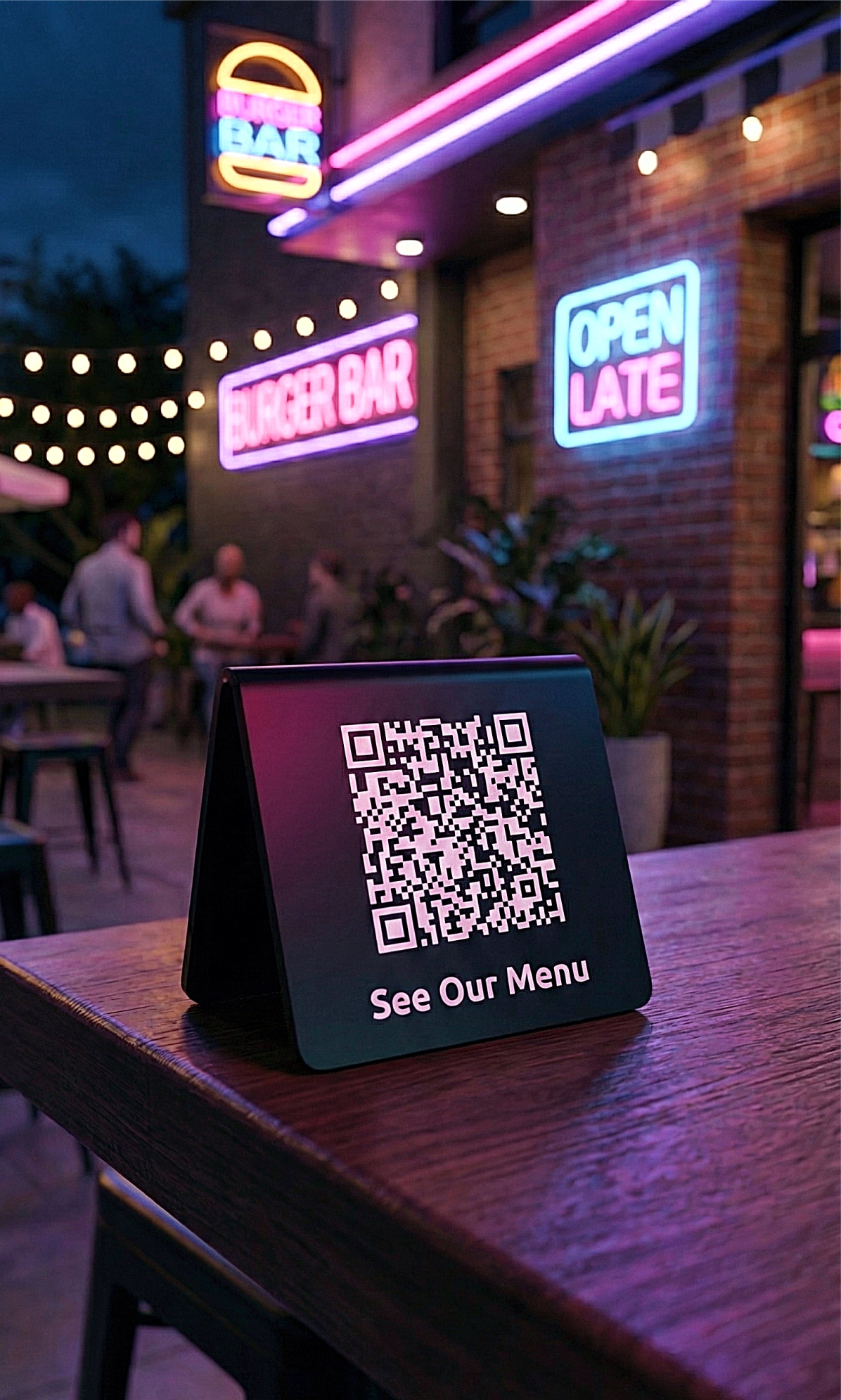 qr-menu-table-tent-acrylic-restaurant-neon-night